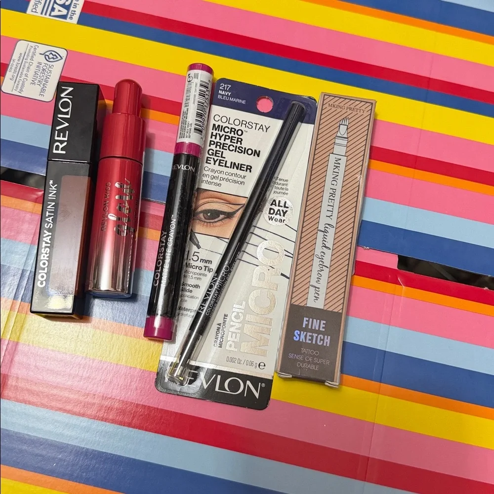5 Pcs Revlon Liquid‎ Lipsticks and Lip Oil Bundle Eyeliner Eyebrow